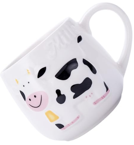 Toyvian Taza de Cerámica Diseño de Vaca Lechera, Apertura Grande y Superficie Lisa, Taza Creativa Adecuado como Obsequio para Cumpleaños o Navidad