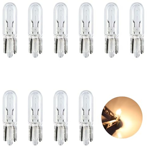 SUCANY 12 V T5 W1.2 W Lampadina a Incandescenza,3200K Bianco Caldo,Per Cruscotto Auto,Indicatori E Contatori Interni Auto,Lampadina A Incandescenza Di Ricambio Per Auto,Moto e Camion (10 Pezzi)