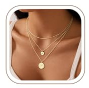 Turandoss Layering Kette Gold Damen, 14K Vergoldet Kette mit Buchstaben Coin Anhänger Schmuck Wasserfest Einstellbare Goldkette Damen Geburtstag Geschenke für Frauen Mama Freundin