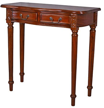 Wandtisch „Villa Jules Dumont“ – Kolonialstil Konsolentisch aus Mahagoni (78×79×34 cm) mit Schnitzereien & 2 Schubladen mar004 Palazzo Exklusive