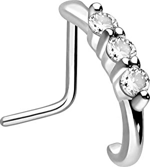 PIERCINGLINE Nasenpiercing Chirurgenstahl 3 große Kristalle Nasenstecker Silberfarben