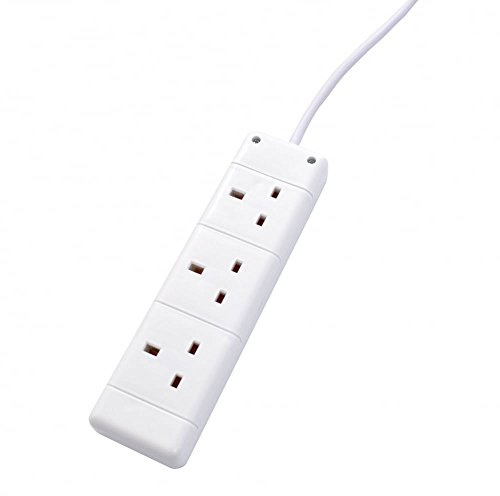 3-Way Extension Lead - Three Gang Multi Plug Socket - Black/White Power Cable 10m White