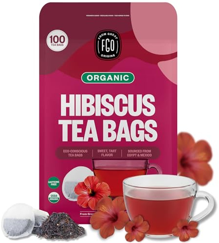 FGO Organic Hibiscus Tea, 100 Count, Eco-Conscious Tea Bags, Caffeine Free, Packaging May Vary (Pack of 1)