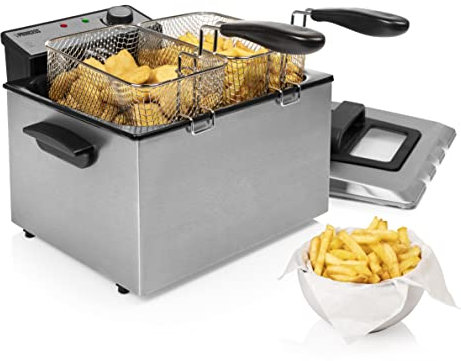 Princess Fritteuse – 3270 Watt, 5 Liter, Thermostat, 3 Frittierkörbe, Kaltzone, 6-7 Personen, 185000, Grau