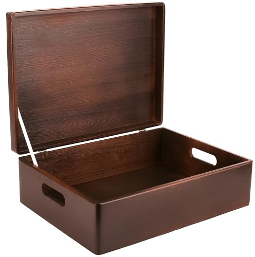 Creative Deco XL Braun Große Holzkiste mit Deckel Ostern | 40 x 30 x 14 cm | (+/-1cm) | Erinnerungsbox Baby Groß Kasten Holzbox mit Deckel und Griffen | Für Dokumente, Wertsachen, Spielzeuge, Werkzeuge