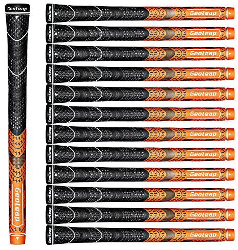 Geoleap Golfgriff-Set, 13 Stück, Gummi-Verbundmaterial, Hybrid-Golfschlägergriffe, Allwetter-Leistung (Orange, Mittelgroß)