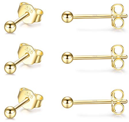 CERSLIMO Ohrstecker Gold Set Ohrringe 14K Vergoldet Rund Zirkonia Ball Creolen Rosegold Schmuck Geschke für Damen Mädchen Frauen Männer