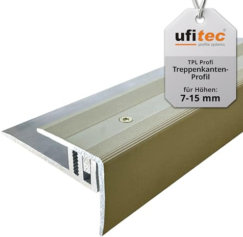 ufitec Profilsystem für Parkett- und Laminatböden - für Belagshöhen von 7-15 mm - viele Farben lieferbar (Treppenkantenprofil, Gold Hell, 100 cm länge)