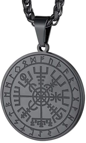 FaithHeart Wikingerhalskette für Herren, Vegvisir-Kompass, Edelstahl, Kette 55 + 5 cm, nordischer Mythologie-Schmuck