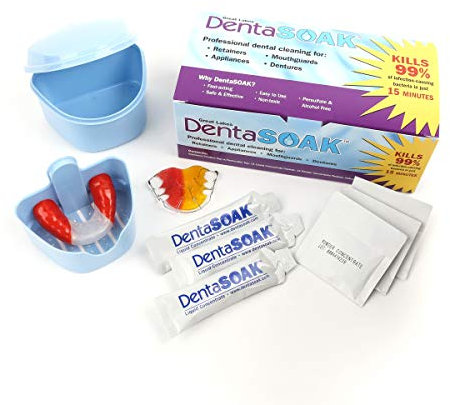 DentaSOAK Kit de iniciación – Protector bucal, retenedor, dentadura, limpiador de electrodomésticos, 100% seguro, no tóxico, sin persulfatos, sin gluten y sin alcohol, suministro de 3 meses, aroma a