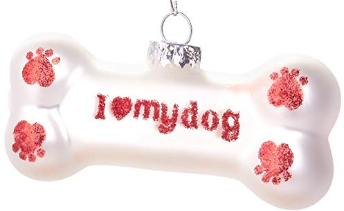 Brubaker Bones I Love My Dog - Palla di Vetro Dipinto a Mano di Natale - Bocca Soffiata Ornamenti Albero di Natale Figure Buffe Decorazioni Ciondolo Decorazione Albero Palla - 9,5 cm
