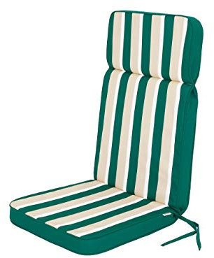 HOBBYGARDEN Stuhlauflage Hochlehner Gartenstuhl Base HL Sitzkissen 119x49x5 cm, Gartenkissen Polster Liege Sesel Stühl Gartenstühl - Grün mit Beigen Streifen