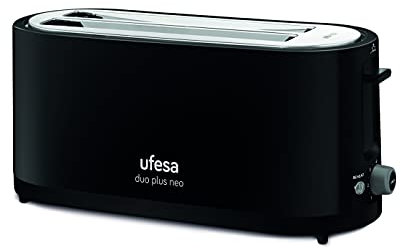 Ufesa TT7475 Duo Plus Neo Tostadora de 1400W, 7 Niveles de Tostado, 2 Ranuras para 4 Tostadas, Función Descongelar y Recalentar, Negro