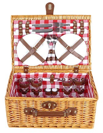 Picknickkorb mit großer Kapazität im Freien Garden & Outdoors Deluxe 4-Personen-Korb mit Korb für traditionelle Wicker-Picknickkörbe mit Kühlerfach und Flaschenkühler Picknickkörbe Set Geschenk für Ju
