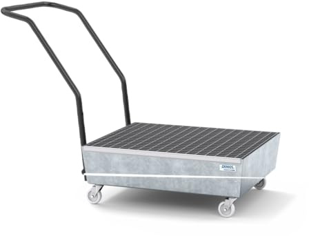 Fahrbare Auffangwanne classic-line aus Stahl für 2 Fässer à 60 l, verzinkt, m. Gitterrost