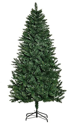 HOMCOM Árbol de Navidad Artificial 180 cm Ignífugo con 724 Ramas con 2 Tipos de Puntas de PVC Base Plegable y Soporte de Acero Decoración Navideña de Interior Verde