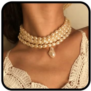 Ushiny Vintage Imitation Perlen Halsketten Perlenkette 20er Jahre Flapper Gatsby Themed Prom Festival Party Halsketten Schmuck für Frauen und Mädchen