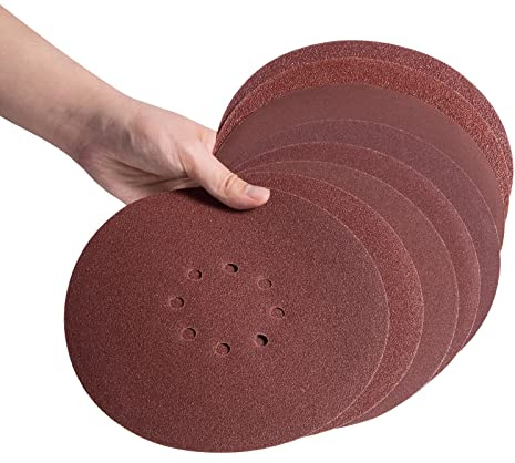 SATC 80PCS 225mm Sanding Discs Hook and Loop 40/60/80/100/120/150/180/240 Grits Sandpaper Set 8 Holes Sanding Pads Assorted for Drywall Sander and Polisher - 10 Pcs of Each Grit Size