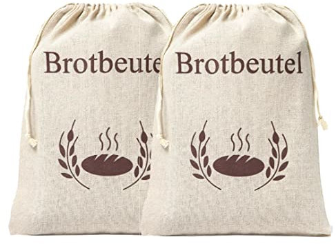 Brotbeutel 2er Pack Neu Wohnen Natürlicher Leinen-Baumwoll-Brotbeutel | Bio-Mischung | 2 x Wiederverwendbare Brottüte | Brot-Aufbewahrungstaschen | 38x28 cm