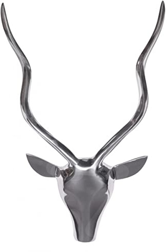 möbelando Deko Hirschgeweih S Aluminium Wanddeko Landhausstil Silber Metall modern | Design Hirschkopf Landhaus Geweih Wand groß | Wohndeko Hirsch außen | Wandschmuck