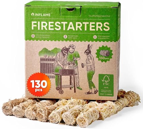 Inflame Fire Starters 130 st for Campfires, Grill, BBQ, Fireplace, Woodstove – Charcoal Starter – Waterproof, Weather-Resistant – Tumbleweeds Natural Wood Fireplace Starters