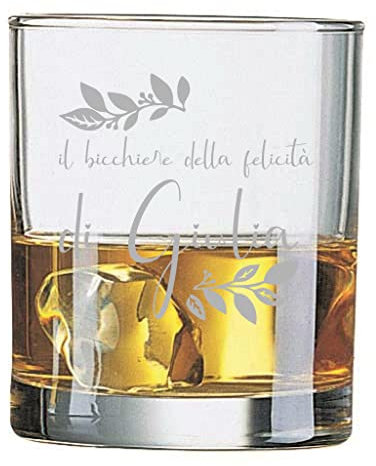 Colorfamily Bicchiere da Whisky PERSONALIZZABILE con nome Incisione bicchiere della felicità - Idea regalo