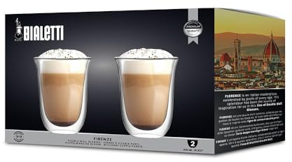 Bialetti Set 2 Becher Double Wall Firenze, 300ml, Wärmeisolierung, Borosilikatglas