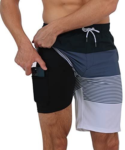 Arcweg badshorts för män, 2-i-1, snabbtorkande, långa badbyxor med kompression, fodrade stretchiga surf- och strandshorts med blixtlåsfickor, XL