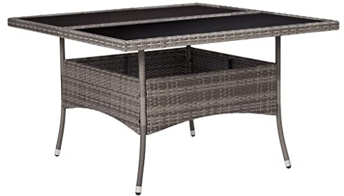 FIRBNUS 120x120x75 cm Garten Esstisch Gartentisch Wetterfest Grau Tisch Balkontisch Beistelltisch Holz Tischplatte Gartenmöbel Esszimmertische Poly Rattan und Glas
