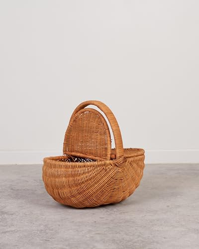 Cesteria Aparici Cesta De Picnic De Mimbre Ovalada, Cesta De Almacenamiento De Picnic, Lavado Antiguo, Sin forro, Marrón - Uso De Campamento De Vacaciones, Decoración De La Boda En Casa (41X29X27X42)