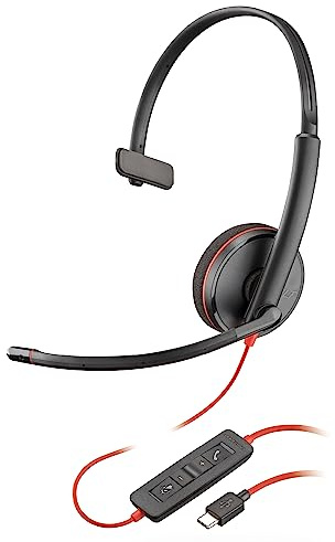 Poly Blackwire 3210 Wired Headset (Plantronics) - Noise-Canceling Mic - Single-Ear Design - Connect to PC/Mac via USB-C or USB-A - Works w/Teams, Zoom - Amazon Exclusive