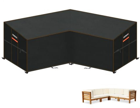 HEIMUNI Garden V-Shape Furniture Cover Waterproof Rattan Corner Sofa Cover V Shaped Garden Sofa Covers 420D Oxford Outdoor Lounger Sofa Covers Seating Cushions Cover with Air Vent 220x220x87x80/65cm