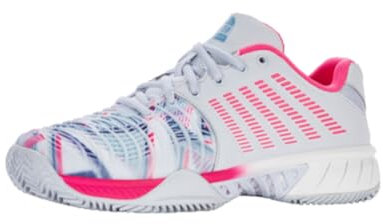 K-Swiss Performance Damen Express Light 3 Padel Tennis Shoe, Arctic Ice/White/NEON PINK, 39.5 EU