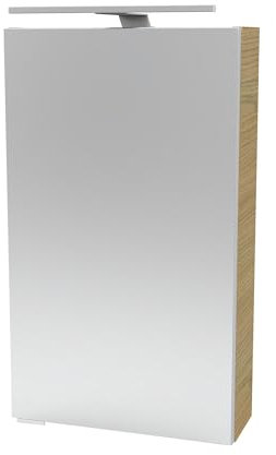 FACKELMANN B.Style Spiegelschrank mit LED-Beleuchtung – Alibertschrank für Bad und Gäste-WC (40 x 68 x 15,3 cm) – SBC Badschrank mit Spiegel in Holz Braun – Tür rechts