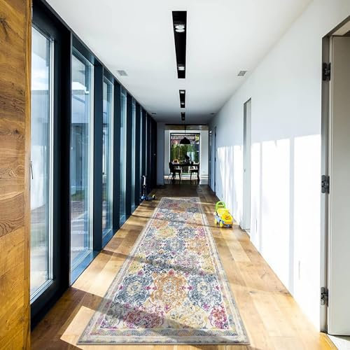 Enyhom Läufer Flur rutschfest 75 x 305cm Langer Vintage Boho TeppichLäufer Kurzflor Eingangstürmatte Waschbar Flauschig Weich Teppich Küche für Waschküche Eingang, Bunte