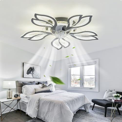YFouCnd I Modern Flower Shape Ceiling Fans with Lights Reversible 6 Speed Silent Ceiling Fan Lights with Remote Control Smart Large Fan Light Ceiling Dimmable Timer Bedroom Livingroom-Black