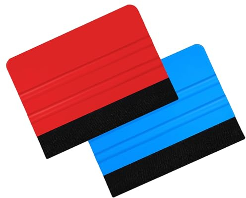 Foyscr 2Pcs Felt Squeegee, Vinyl Wrap Squeegee, Soft Felt Edge Decal Tool, Professional Wrap Decal Glass Tinting Film (Blue + Red)