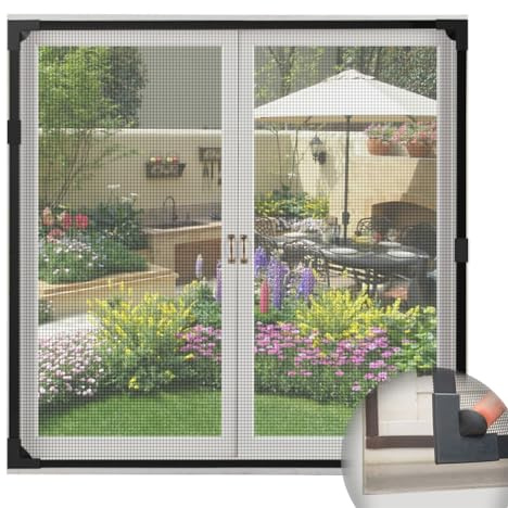 Mosquito Net Window – 80 x 100 cm, Home DIY Notched Bar Magnetic Screens, with Black Frame, No Perforation