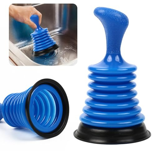 Pwocvoe Sink and Drain Plunger Powerful Plunger,Industrial Suction Bell Plunger,Heavy Duty Drain Unblocker Tool for Kitchens Bathrooms Baths Waste Pipes and Showers, Plumbers Plunger with Large Bellow