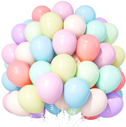 Teselife 100 Ballons Pastel 12 Pouces en 9 Couleurs (Violet, Bleu, Bleu Sarcelle, Jaune, Orange, Rose, Vert, Rouge) pour Anniversaire Fille, Mariage, Décoration Fêtes et Événements Festifs