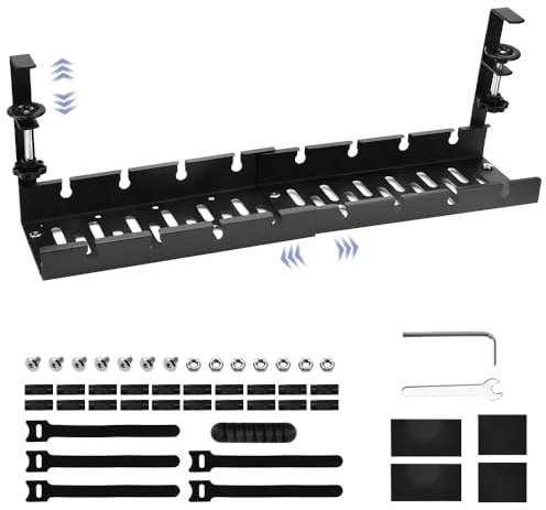 HEKOBAG Kabelkanal Schreibtisch ohne Bohren Kabelmanagement Schreibtisch Schwarz Kabelkorb unterm Schreibtisch Kabelwanne Einziehbar 28-55cm Kabel Organizer ohne Bohren Kabelhalter für Büro Home