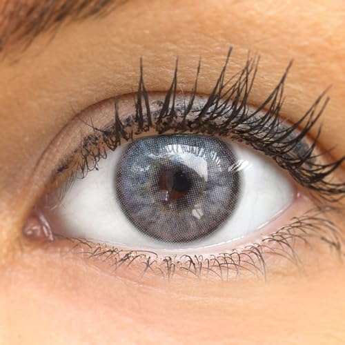 GLAMLENS Kontaktlinsen farbig 'Toro' ohne Stärke farbige graue Monatslinsen weiche Linsen soft Hydrogel 2 Stück Farblinsen + Linsenbehälter 0.0 Dioptrien natürliche Serie Farben