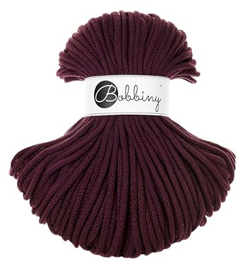 Bobbiny Premium Baumwoll-Flechtschnur - 5mm x 100m - Vielseitige Makramee-Kordel für Stricken, Weben, DIY-Basteln und Heimdekoration - Hochwertige Bunte Bastelschnur - Burgundy