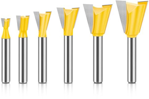 MACHSWON 6 PCS Straight Cut Router Bit Set Milling Cutter Cutting Dovetail Bit 6mm Shank,1/4 3/8 1/2 5/8 3/4 7/8 Cut Diameter Woodworking Cutting Trimming Cutter Double Flute Grooving Bits