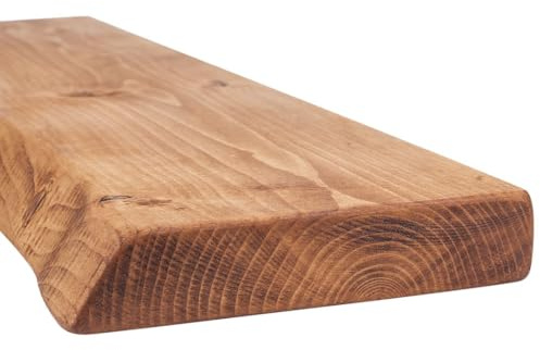 MoonTree rustikales Wandregal, lebendiger Rand, 120 cm x 22 cm x 4.4 cm, dunkle Eichenoptik