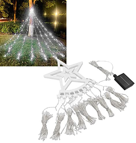 Topyond Solar 350LED 8 Modi wasserdichte Wasserfalllichter mit Fernbedienung für Weihnachtsdekorationen im Freien, Lichterketten für Bäume, Garten, Terrasse (Bright Light)
