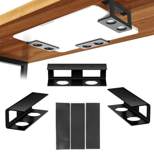 3 Piezas Soporte para Portátil Escritorio, Accesorios de Escritorio, Soporte Bajo Escritorio para Portátil, Soporte para Portátil MacBook 0-35mm con Tornillos y Cinta Adhesiva de Doble Cara