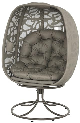 Outsunny Swivel Egg Chair with Cushions, Foldable Basket Seat and Metal Frame, Indoor Outdoor Lounge Chair for Balcony, Poolside, Patio and Living Room, Sand Brown