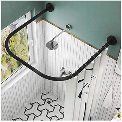 Duschvorhangstange, U-förmig, ausziehbar, gebogen, keine Deckenbefestigung erforderlich, 120 x 120 x 120 cm, Schwarz