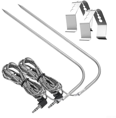2Pcs BBQ Meat Thermometer Probe With 2 Clips, Anti-rust Metal Meat Probes Compatible For Traeger Grills Wood Pellet Oven, Barbecue Replacement Parts